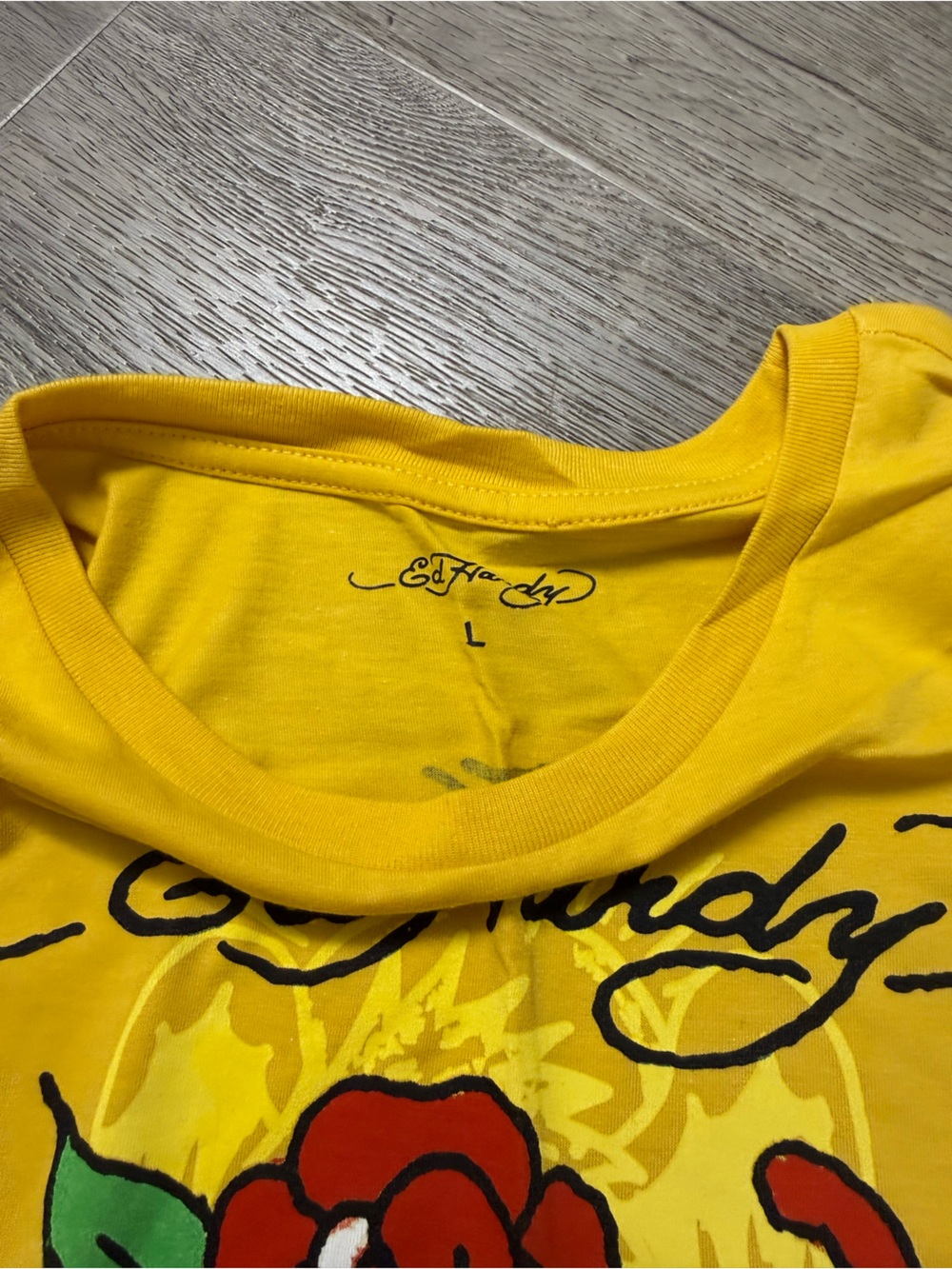 Ed Hardy Yellow Crop Top with Red Rose Graphic - Picture 3 of 3